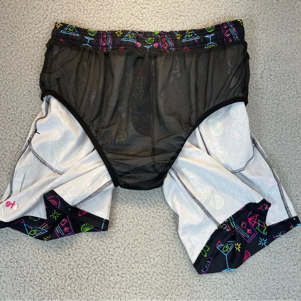 Tipsy Elves Swim Trunks Mens XL Black Neon Nightcap Cocktail All Over Beach Vaca